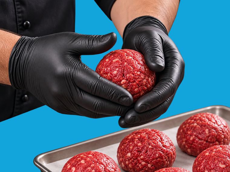 Fresh beef being hand-balled